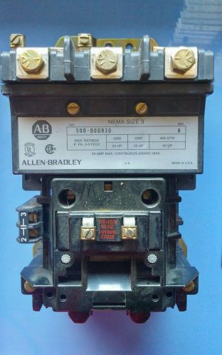 ALLEN BRADLEY SIZE 3 CONTACTOR 500-DOD930 120/ VAC COIL