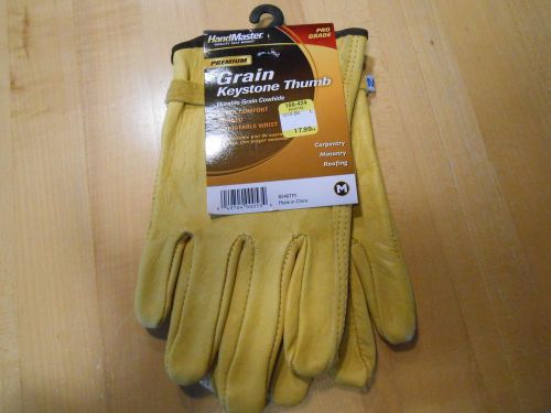 Hand Master Men&#039;s Carpentry GRAIN Leather Keystone Thumb GLOVES Med. NWT Masonry