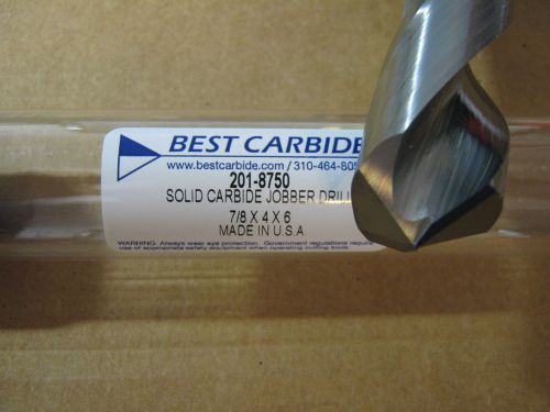 7/8&#034; (.8750) JOBBER (STD) CARBIDE 25 deg HELIX 118 deg SPLIT PT DRILL &#034;NEW&#034;