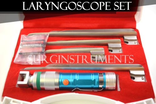 Fiberoptic Miller Laryngoscope Set EMT Anesthesia - Blue - Batteries Included