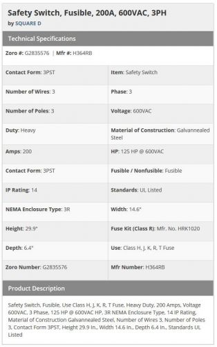 NEW IN BOX Square D H364RB FUSIBLE  200AMP 600V OUTDOOR SWITCH