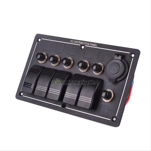 Auto Fuse DC12V 5 Gang Waterproof Rocker Boat Car Switch Panel LED Indicator #W