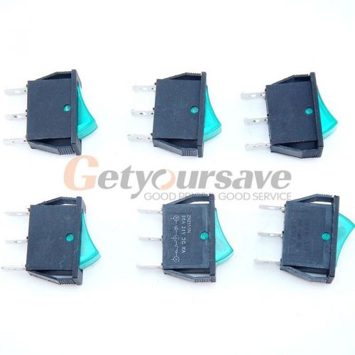 NewAC 250V/15A DC 24V/30A SPST ON-OFF Green Lamp Panel Mount Rocker Switch 6 Pcs