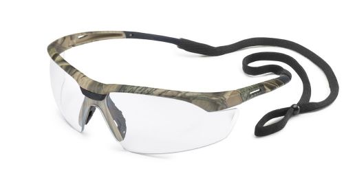 Camo frame safety glasses clear lens with retainer strap for sale