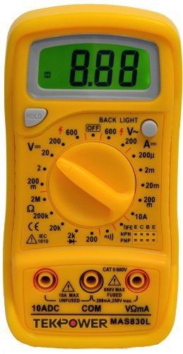 Tekpower MAS830L AC/DC 600V, DC 10A Digital Multimeter with Continuity Test &amp;