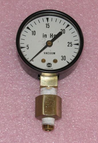 Vacuum Gauge 2-1/8&#034; Diameter 0-30 in Hg with Reducer Used Tested