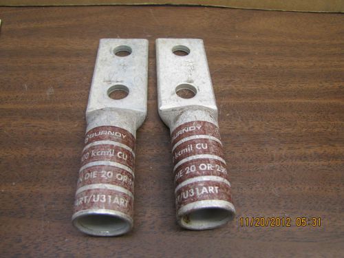 2-burndy ya34-2n copper hylug crimp lug 500 kcm11 2-hole long 1/2&#034; u34rt/u31art for sale