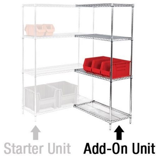 Aviditi WS601886A 4 Shelf Wire Shelving Add-On Unit, 60&#034; x 18&#034; x 86&#034;, Chrome