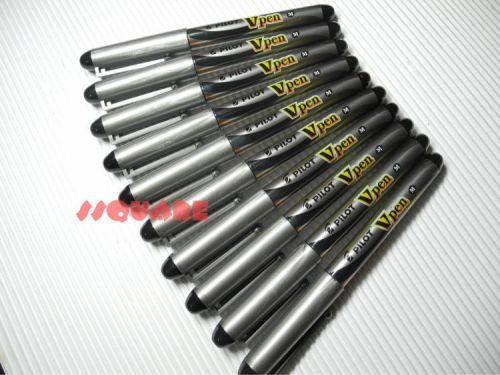 12 x pilot vpen v-pen disposable medium nib fountain pen, black for sale