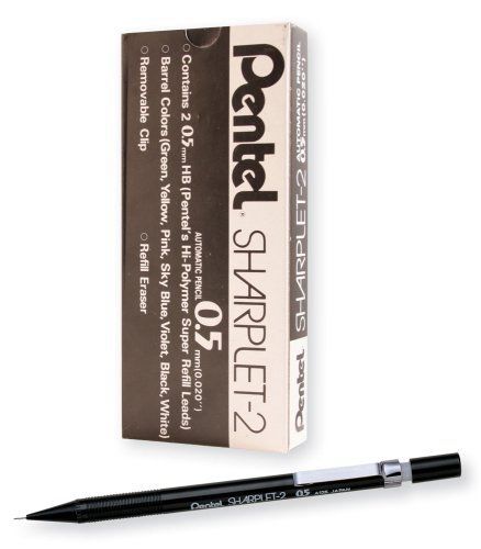 Pentel Sharplet-2 Automatic Pencil, 0.5mm Lead Size, Black Barrel, Box of 12