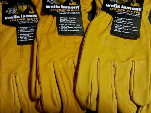 (3) x-large xl wells lamont work gloves construction leather cowhide premium new for sale