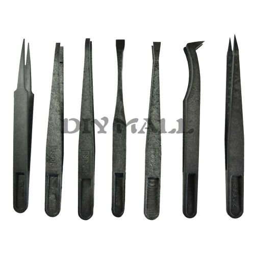 7PCS Industrial  Anti-static Tweezer Tool Straight Bend Plastic Heat Resistant