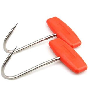 TIHOOD 2PCS Meat Hooks for Butchering,T Shaped Boning Hooks with Handle 6 inch