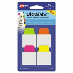 Avery Repositionable Tabs, 1 x 1.5, Assorted Neon Colors, 40 Tabs (AVE74759)