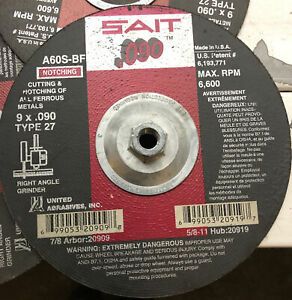 12- United Abrasives-SAIT 20909 Type 27 A60S 9-Inch by .090-Inch by 7/8-Inch