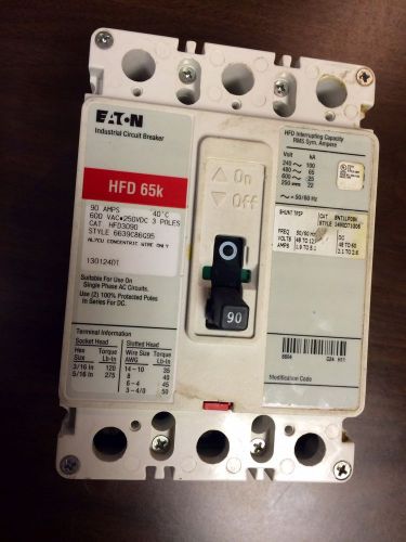 Cutler hammer hfd3090 90 amp 600 volt 3 pole circuit breaker &#034;used&#034; for sale