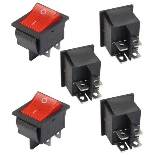 5 x Red Illuminated Light On/Off DPST Boat Rocker Switch 16A/250V 20A/125V AC SG