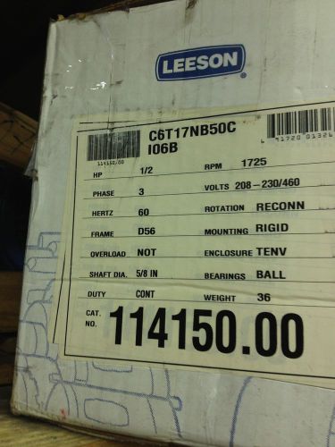 Leeson .5HP 1725RPM 56Frame TENV 208-230/460V CAT#114150.00