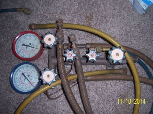 Large Specialty Robinair Refrigeration Manifold Gauges Brass Braid  Hoses