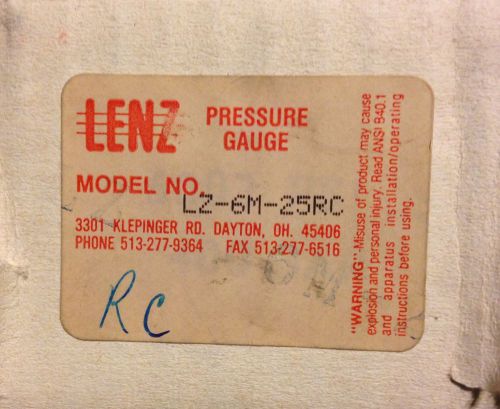 LENZ 6000 PSI PRESSURE GAUGE  MODEL # LZ-6M-25RC