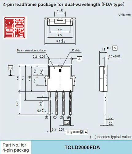 New TOLD2000FDA 4 pin type DVD plastic laser diodes Dual Wavelength