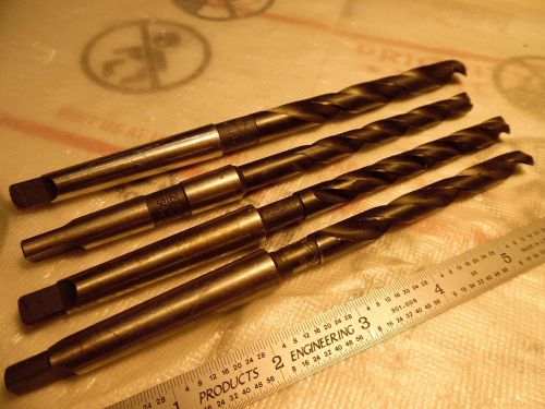 Lot of four (4) #1 morse taper drill bits, 3/8&#034;, 23/64&#034;, u (.368&#034;) &amp; 29/64&#034; for sale