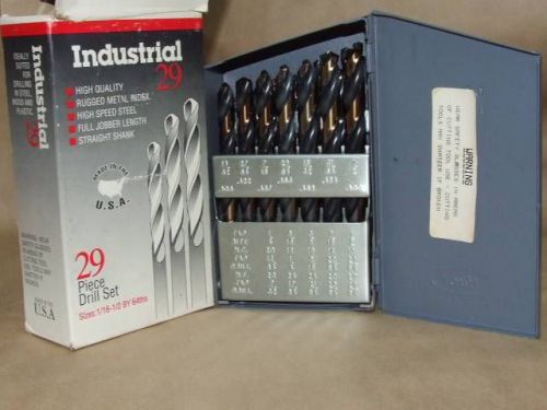 Industrial 29 piece drill set sizes 1/16 to 1/2 by 64ths huot made in usa for sale