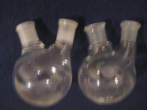 A pair of chemglass/bantam-ware round bottom two-neck 14/20 joints flask, 100ml for sale