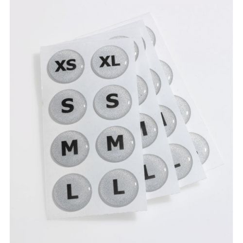 - Size Indicator Decals  4 XS, 4 XL, 8 S, 8 M, 8 L 4 pk