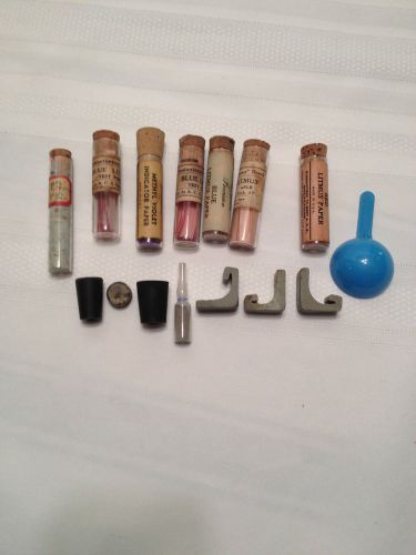 GLASS VIAL VINTAGE LITMUS PAPER CORK STOPPERS CHEMISTRY LAB RUBBER STOPPER LOT