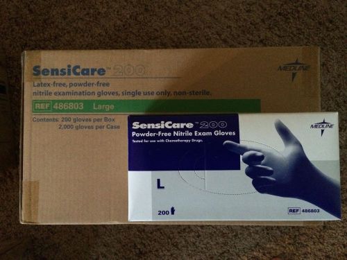 Medline sensicare 200 powder-free nitrile exam gloves blue 200/box large for sale
