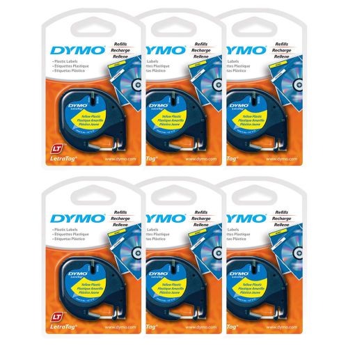 6pk dymo letratag yellow plastic tapes letra tag lt-100t lt-100h xr plus &amp; qx50 for sale