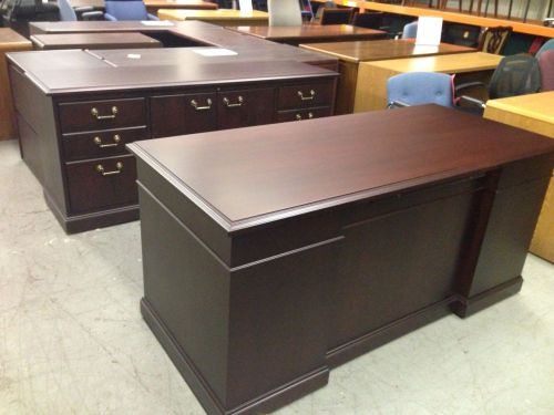 Executive set desk &amp; credenza by kimball office furn in mahogany color wood for sale