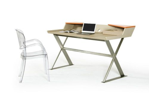 Bradley Modern Beige Leather and Orange Office Desk