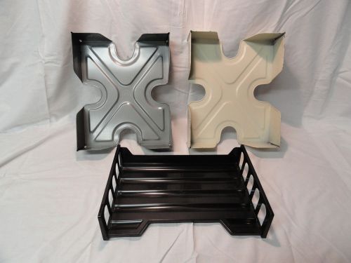 2 Vintage Industrial Metal Office Desk Top Paper Tray File Holder + 1 Plastic