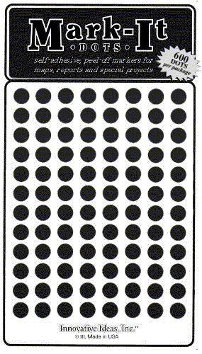 Map Dot Stickers - 1/4&#034; Diameter - Black