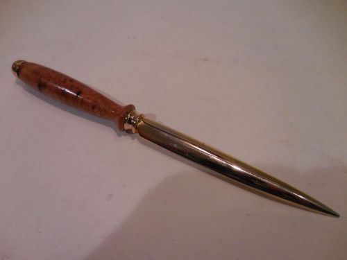 Brass Gold burl wood handled letter opener vintage unique desk item FREE SHIPPIN