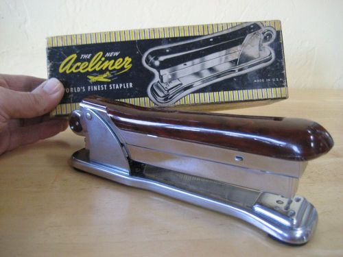 stapler Aceliner 502 brown marble swirl Bakelite Vintage in BOX  art deco NICE!!