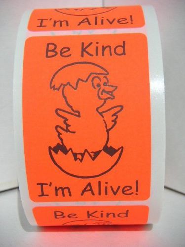 HATCHING EGGS BE KIND I&#039;M ALIVE sticker label red fluorescent (50 labels)