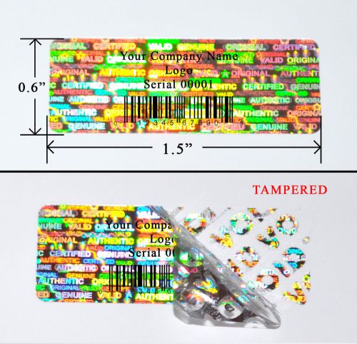 250 security labels sticker seals silver hologram void 1.5&#034; x .6&#034; custom printed for sale