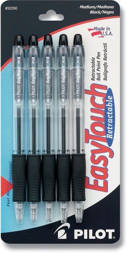 Black 5 Pack Pilot EasyTouch Retractable Ball Point Pens, Medium Point, 5-Pack,