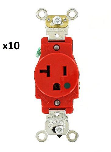 x10 Leviton Hospital Grade 20Amp Single Heavy Duty Receptacle 8310-R RED