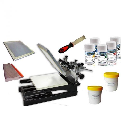 New 1 color screen printing press equipment machine kit frame squeegee pigment for sale