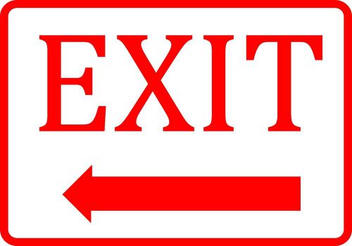 Exit Sign Red &amp; White Pointing Arrow Left Business Company Commercial Signs