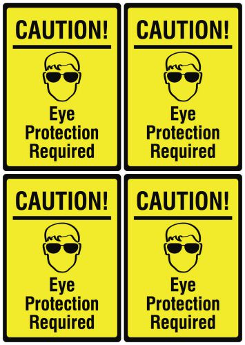 Caution eye protection required saftey first eyes yellow sign set of four signs for sale