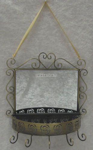 French provincial rustic jewellery or key holder with mirror &amp; 5 hooks wall rack for sale