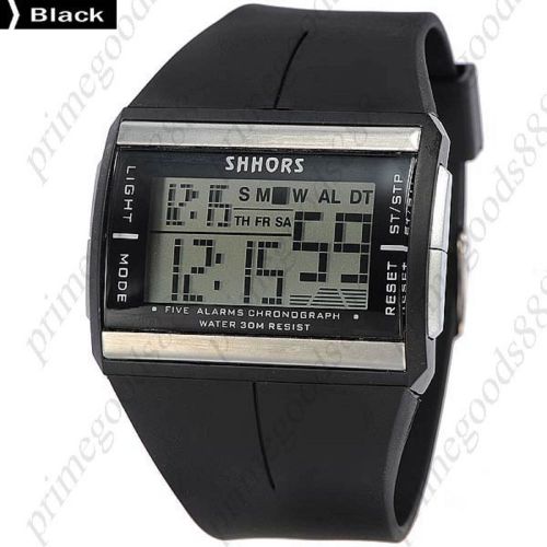 Unisex Sport Square Digital LCD Wrist Wristwatch Silica Gel Band Sports Black