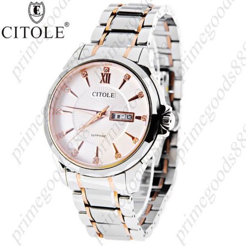 Round Stainless Steel Quartz Wrist Date Free Shipping Men&#039;s Silver Gold Golden