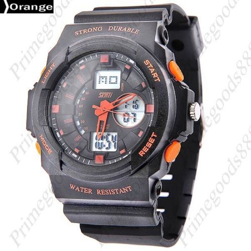 Lcd digital analog quartz silica gel free shipping men&#039;s wrist wristwatch orange for sale