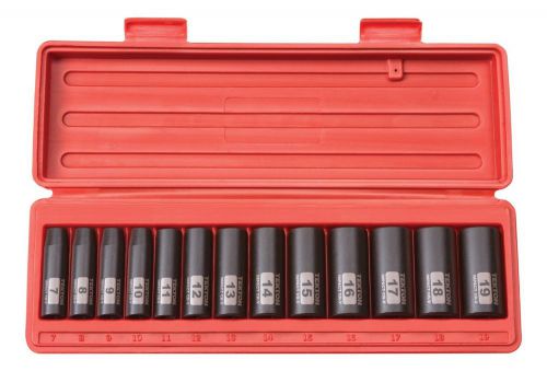 Black 3/8-inch drive deep impact socket set 7-19mm garage tools air gun wrench for sale